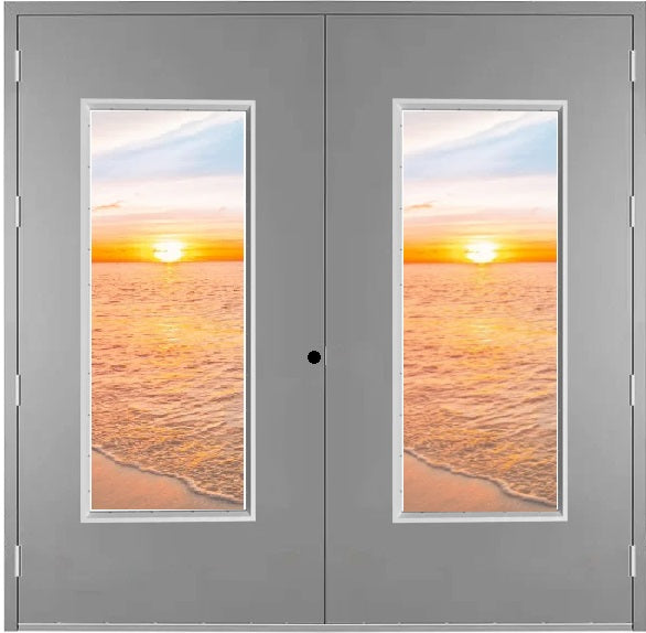 Commercial Industrial Hollow Metal Steel 3-Hours Fire Rated Double Door with Full Glass Lite Window