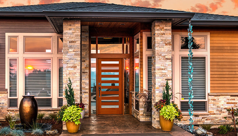 Maranti - Exterior Modern Mahogany Wood and White Laminated Glass Entry Solid Front Door