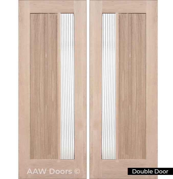 Puerto - Exterior Modern White Oak Wood Entry Solid Front Door with Reeded Glass
