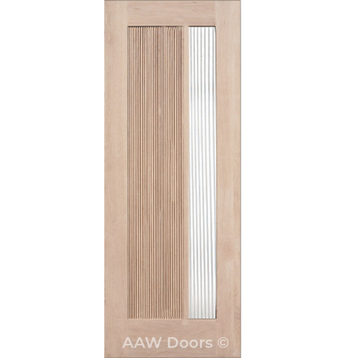 Puerto - Exterior Modern White Oak Wood Entry Solid Front Door with Reeded Glass