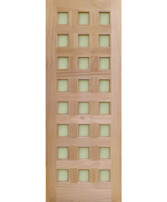 Dolce - Exterior Modern Mahogany Handcrafted Wood & White Laminated Glass Entry Solid Front Door