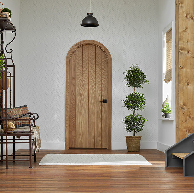 Largo Arch - Interior Modern White Oak Wood Solid Door with Vertical Planks