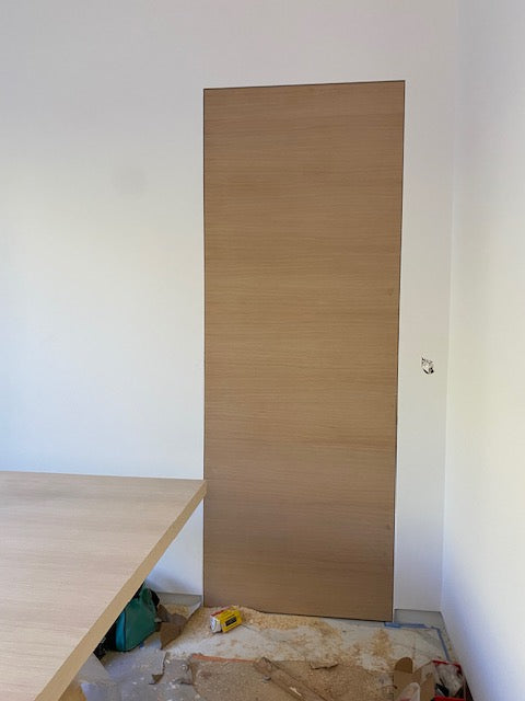 Invisio - Modern Rift Cut White Oak Hidden Door Including Heavy Duty 3D Concealed Hinges and Hidden Aluminum Frame