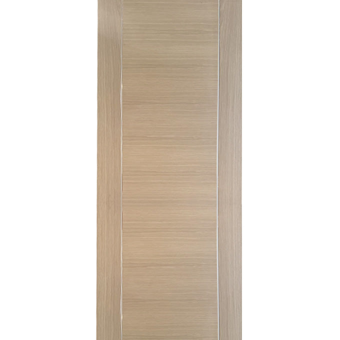 Silver - Interior Modern White Oak Solid Wood Door with Slim Aluminum Inlay
