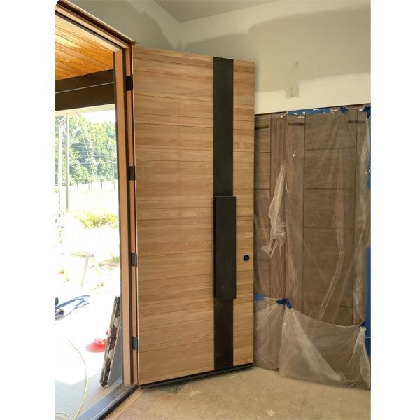 Nova - Exterior Modern Mahogany Wood Entry Solid Front Door with Solid Iron Plate Handle