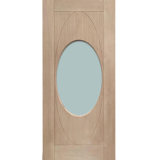 Oval - Exterior Modern Mahogany Wood & White Laminated Glass Entry Solid Front Door