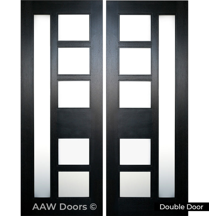 Urban 5002 - Exterior Modern Mahogany Entry Wood Front Door with Dual Matte Glass