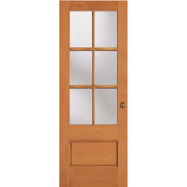 6-Lite Doug Fir Wood & Single Pane Clear Glass Bottom Panel French Patio Door
