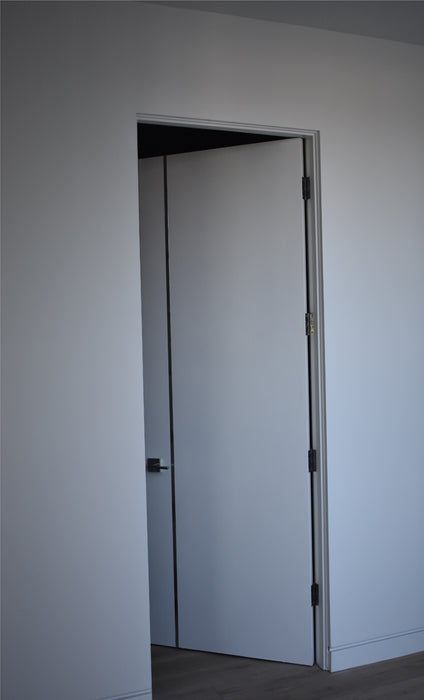 Axel - Interior Solid Core Primed White Door with Solid Aluminum Inlay Shiny Chrome