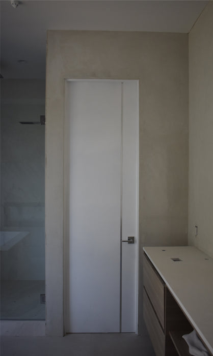 Axel - Interior Solid Core Primed White Door with Solid Aluminum Inlay Shiny Chrome