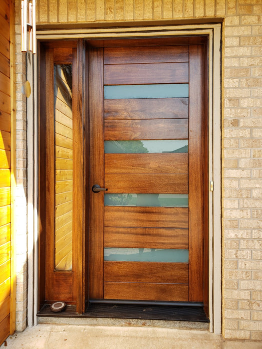 California  - Exterior Modern Mahogany Wood & White Laminated Glass Entry Solid Front Door