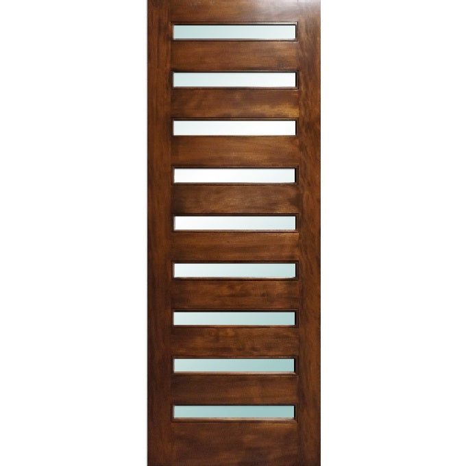 Maranti - Exterior Modern Mahogany Wood and White Laminated Glass Entry Solid Front Door