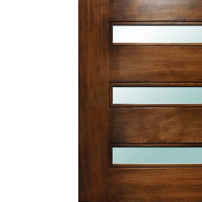 Maranti - Exterior Modern Mahogany Wood and White Laminated Glass Entry Solid Front Door