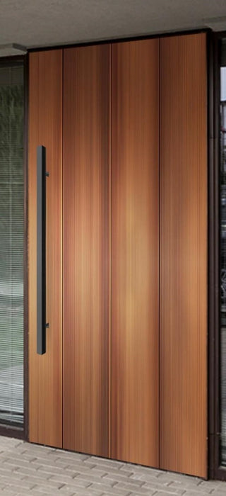 Montecito - Exterior Modern Wide Vertical Plank Design Solid Wood Pivot Door