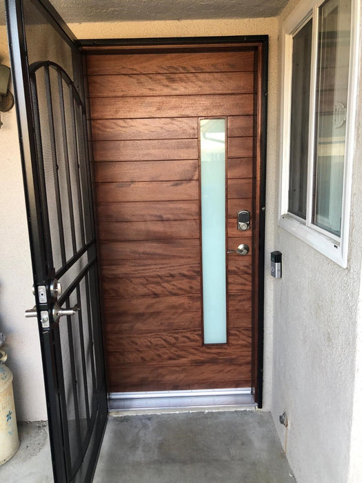 Nobu - Exterior Modern Mahogany Wood & White Laminated Glass Entry Solid Front Door