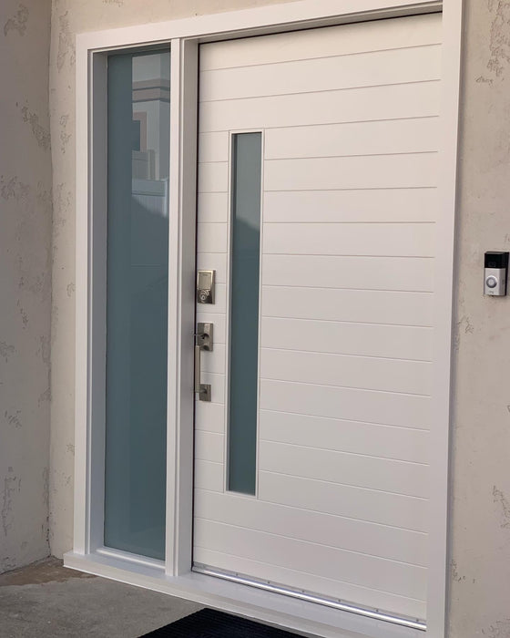 Nobu - Exterior Modern Mahogany Wood & White Laminated Glass Entry Solid Front Door