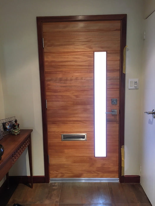 Nobu - Exterior Modern Mahogany Wood & White Laminated Glass Entry Solid Front Door