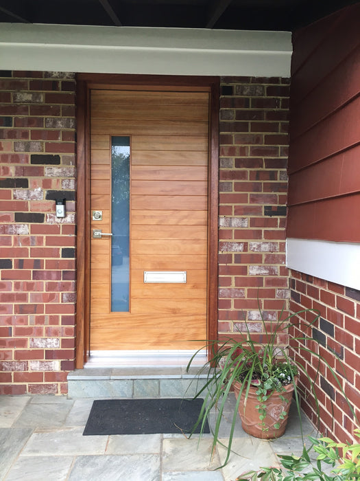 Nobu - Exterior Modern Mahogany Wood & White Laminated Glass Entry Solid Front Door