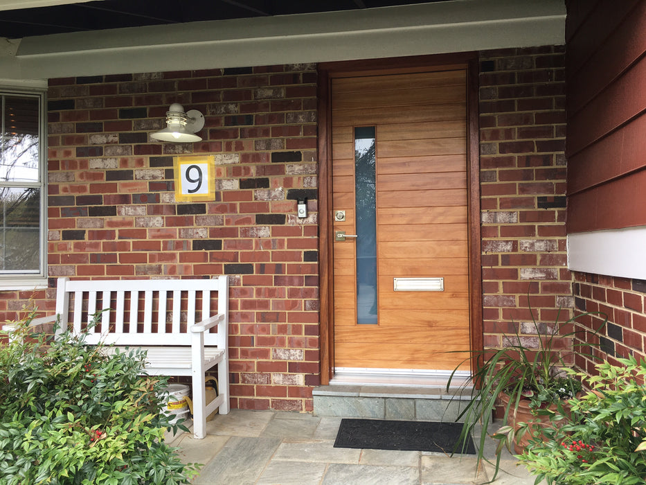 Nobu - Exterior Modern Mahogany Wood & White Laminated Glass Entry Solid Front Door