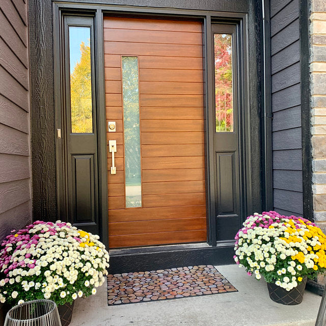 Nobu - Exterior Modern Mahogany Wood & White Laminated Glass Entry Solid Front Door