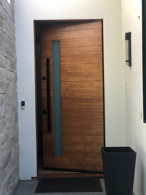 Nobu - Exterior Modern Mahogany Wood & White Laminated Glass Entry Solid Front Door