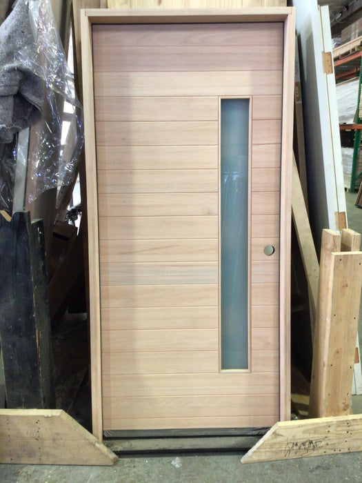Nobu - Exterior Modern Mahogany Wood & White Laminated Glass Entry Solid Front Door