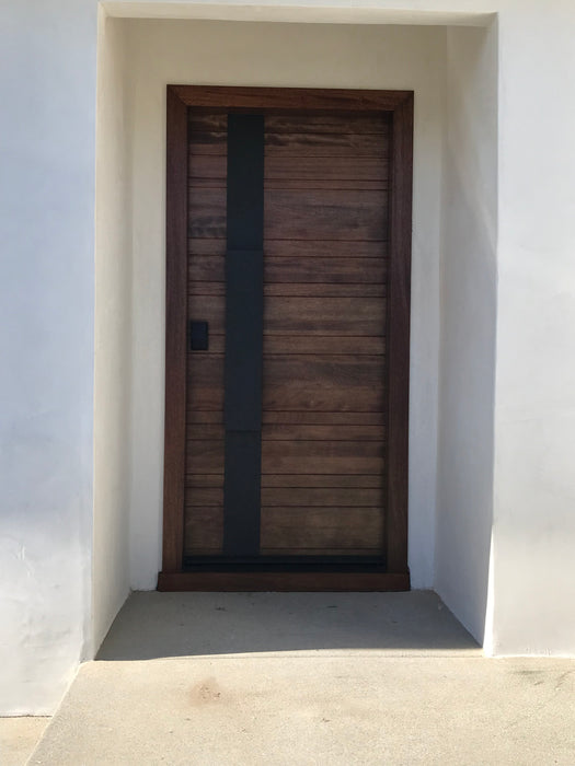 Nova - Exterior Modern Mahogany Wood Entry Solid Front Door with Solid Iron Plate Handle