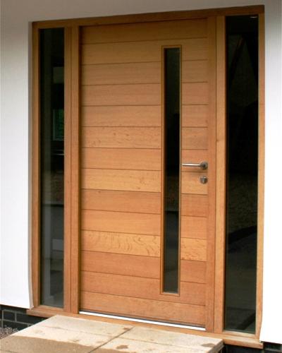 Nobu - Exterior Modern Mahogany Wood & White Laminated Glass Entry Solid Front Door