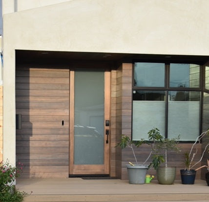 One Lite - Exterior Modern Mahogany Wood & White Laminated Glass Entry Solid Front Door