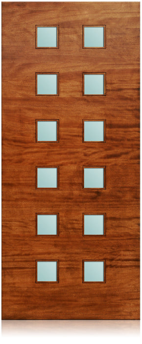 Trinity - Exterior Modern Mahogany Wood & White Laminated Glass Entry Solid Front Door