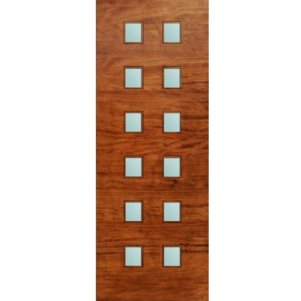 Trinity - Exterior Modern Mahogany Wood & White Laminated Glass Entry Solid Front Door