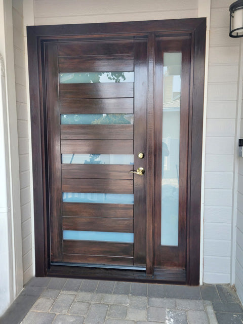 California  - Exterior Modern Mahogany Wood & White Laminated Glass Entry Solid Front Door