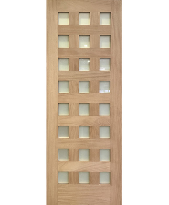 Dolce - Exterior Modern Mahogany Handcrafted Wood & White Laminated Glass Entry Solid Front Door