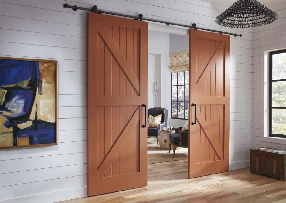Matias - Rustic Unfinished 2-Panel V-Groove Knotty Alder Barn Door