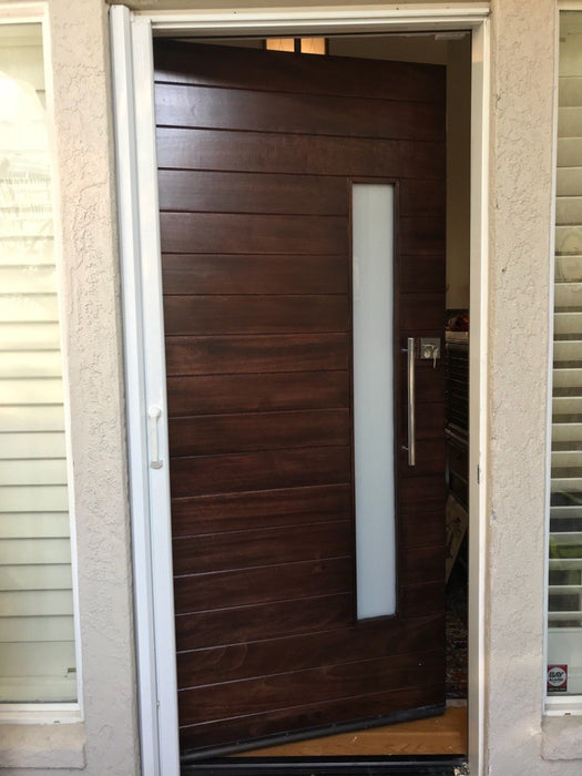 Nobu - Exterior Modern Mahogany Wood & White Laminated Glass Entry Solid Front Door