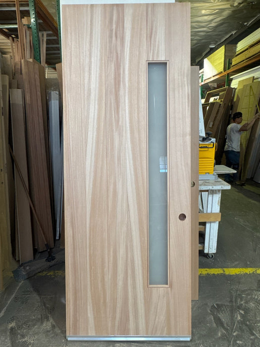 Avanti - Exterior Modern Mahogany Wood & White Laminated Glass Entry Solid Front Door