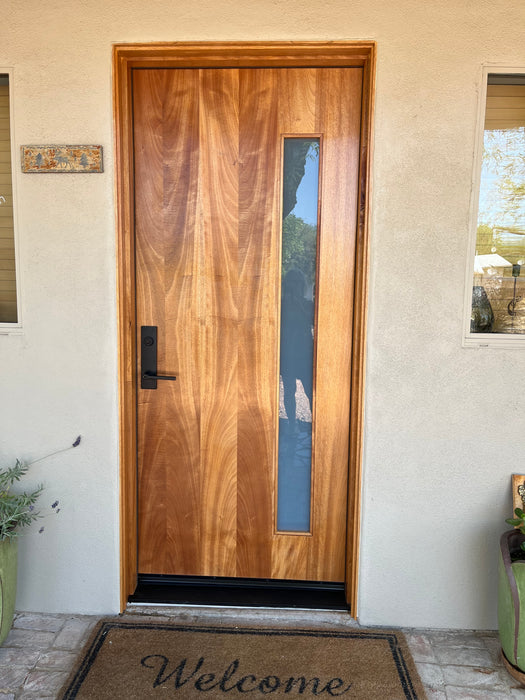 Avanti - Exterior Modern Mahogany Wood & White Laminated Glass Entry Solid Front Door