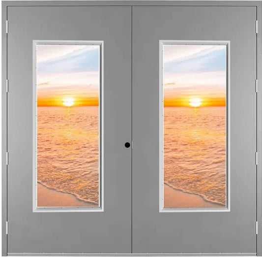 Commercial Industrial Hollow Metal Steel 3-Hours Fire Rated Double Door with Full Glass Lite Window