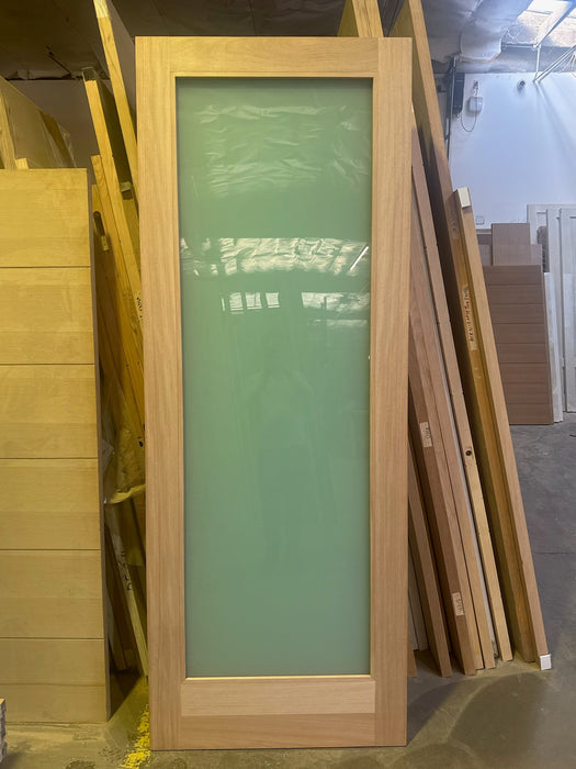 One Lite - Exterior Modern Mahogany Wood & White Laminated Glass Entry Solid Front Door