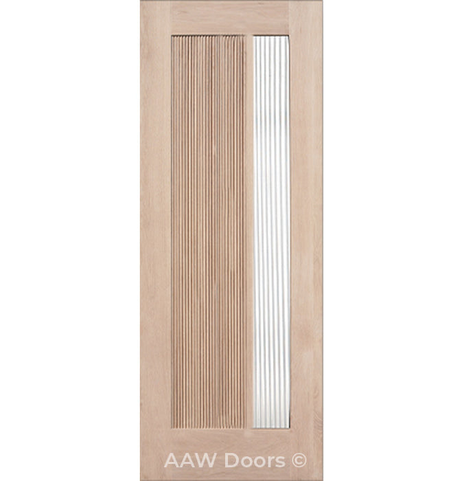 Puerto - Modern White Oak Wood Entry Solid Door with Reeded Glass