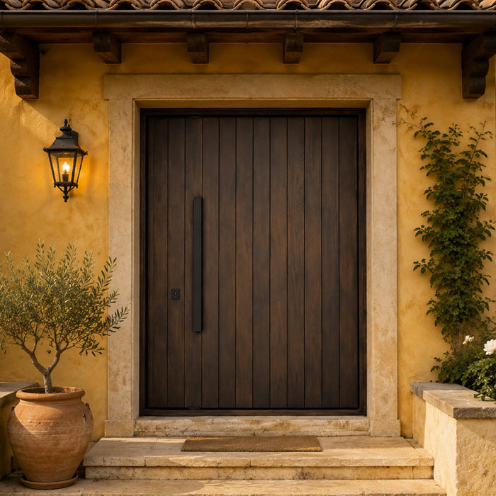 Granada - Exterior Modern Vertical Plank Walnut Solid Wood Pivot Door