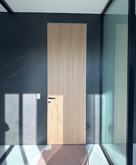 Invisio - Modern Rift Cut White Oak Hidden Door Including Heavy Duty 3D Concealed Hinges and Hidden Aluminum Frame