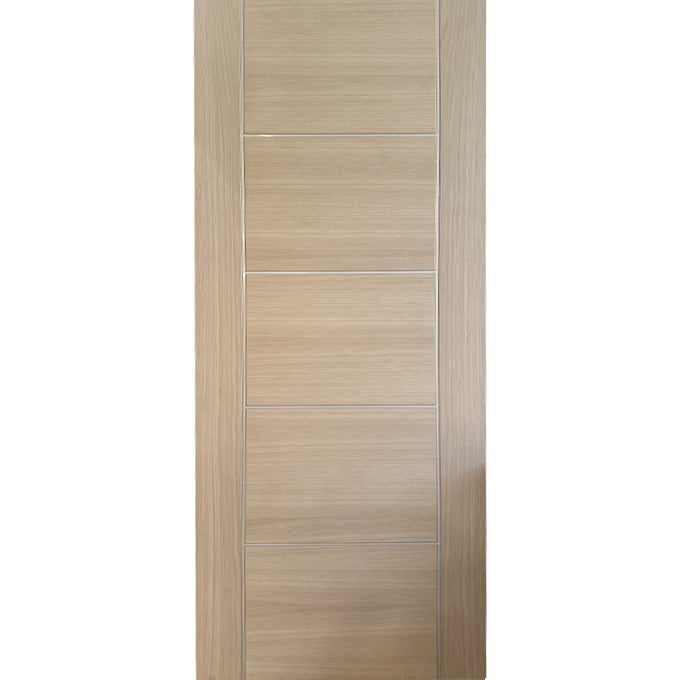 Mercury - Interior Modern White Oak Solid Wood Door with Slim Aluminum Inlay