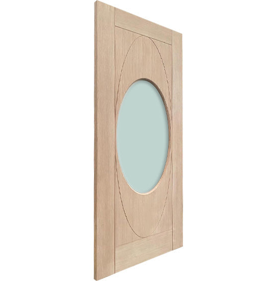 Oval - Exterior Modern Mahogany Wood & White Laminated Glass Entry Solid Front Door