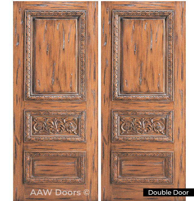 Tuscany - Spanish Distress Design with Decorative Carving Entry Solid Wood Door