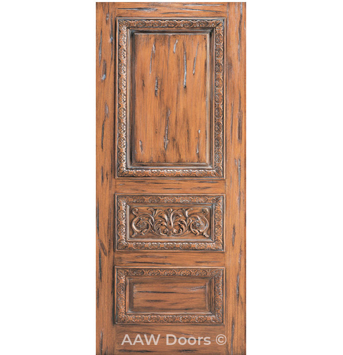 Tuscany - Spanish Distress Design with Decorative Carving Entry Solid Wood Door