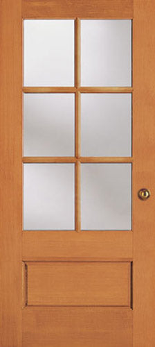 6-Lite Doug Fir Wood & Single Pane Clear Glass Bottom Panel French Patio Door