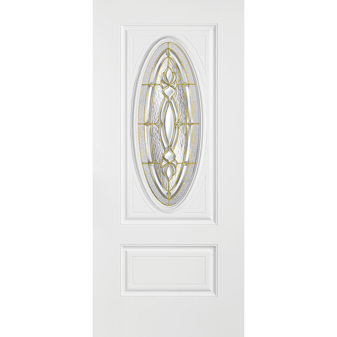 Belleville Smooth Fiberglass 2 Panel Hollister Door 3/4 Oval with Pana —  Lux Doors