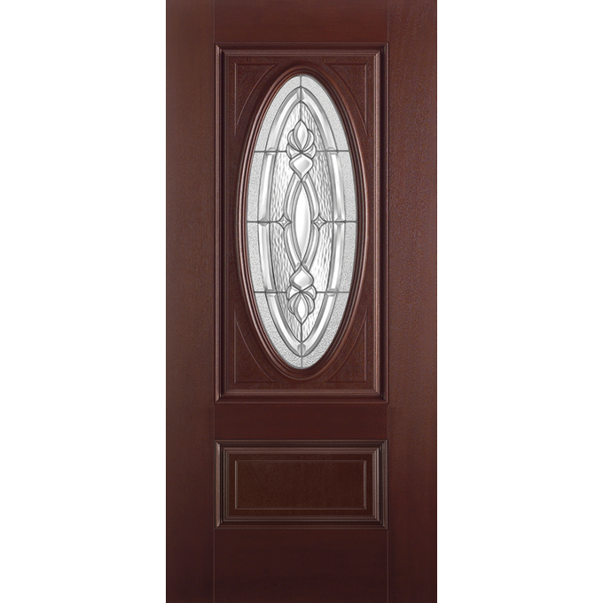Belleville Smooth Fiberglass 2 Panel Hollister Door 3/4 Oval with Panama Glass Mahogany Classic Door