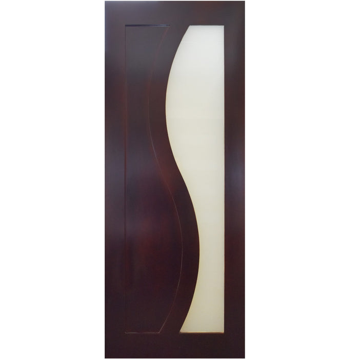 Wave - Interior Modern Flush Mahogany Wood Door with White Laminate Glass
